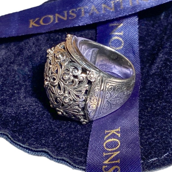 Konstantino .925 Sterling Silver Domed Face with Etched Scroll Designs Ring - Picture 7 of 16